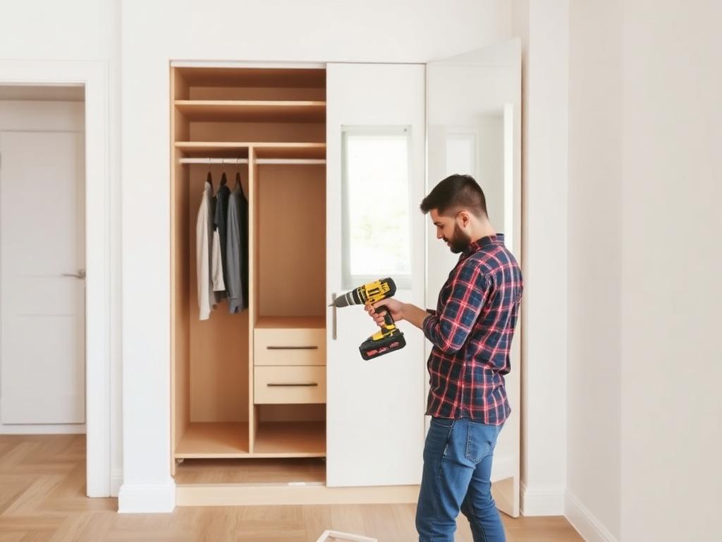 Monteur baut einen Schrank auf